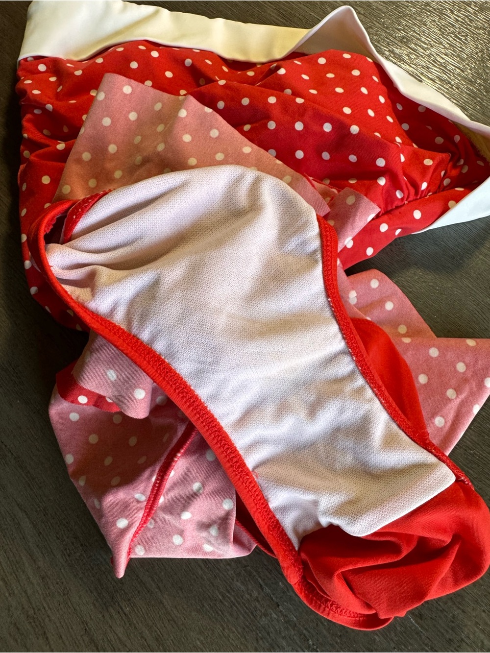 Vintage Ralph Lauren One Piece Polka Dot Swimsuit Mini Skirt 6 Red White - Picture 7 of 11